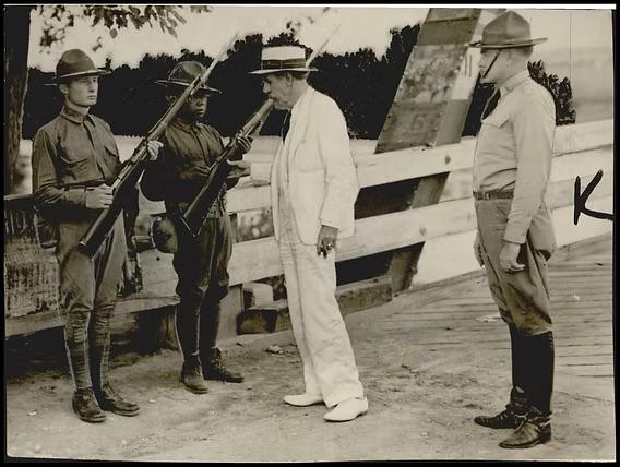 Oklahoma governor “Alfalfa Bill” Murray visits the site of the Red River Bridge War on July 24, 1931 in which five Oklahoma National Guard companies were deployed [568 x 428]