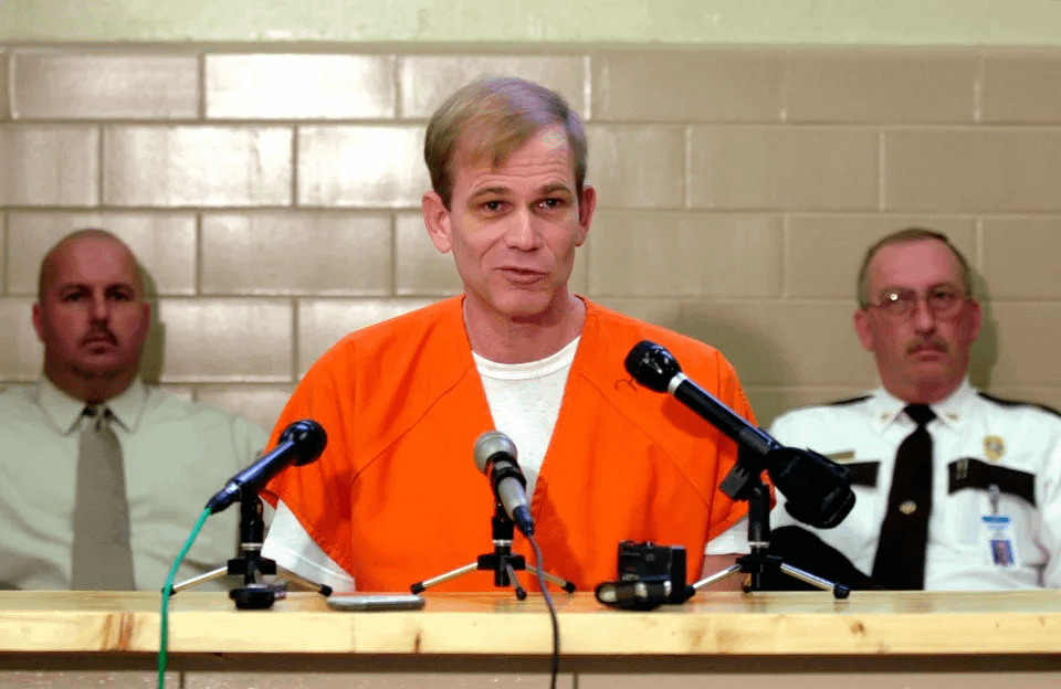 Anti-abortion fanatic Paul Jennings Hill, 49, gives a press conference just one day before his execution. Hill, then a minister, was convicted of the murders of abortion provider John Britton and his bodyguard, James Herman Barrett Jr. (Florida State Prison, 2003) [960 x 624].