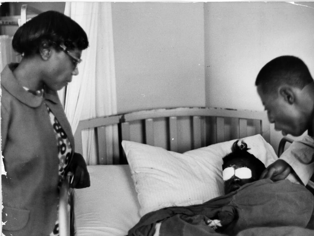 Sarah Jean Collins (12) rests at the hospital after the KKK bombing of Birmingham church. Her sister died and 3 more girls who were also at sunday school. Alabama, September of 1963 [770×1024]