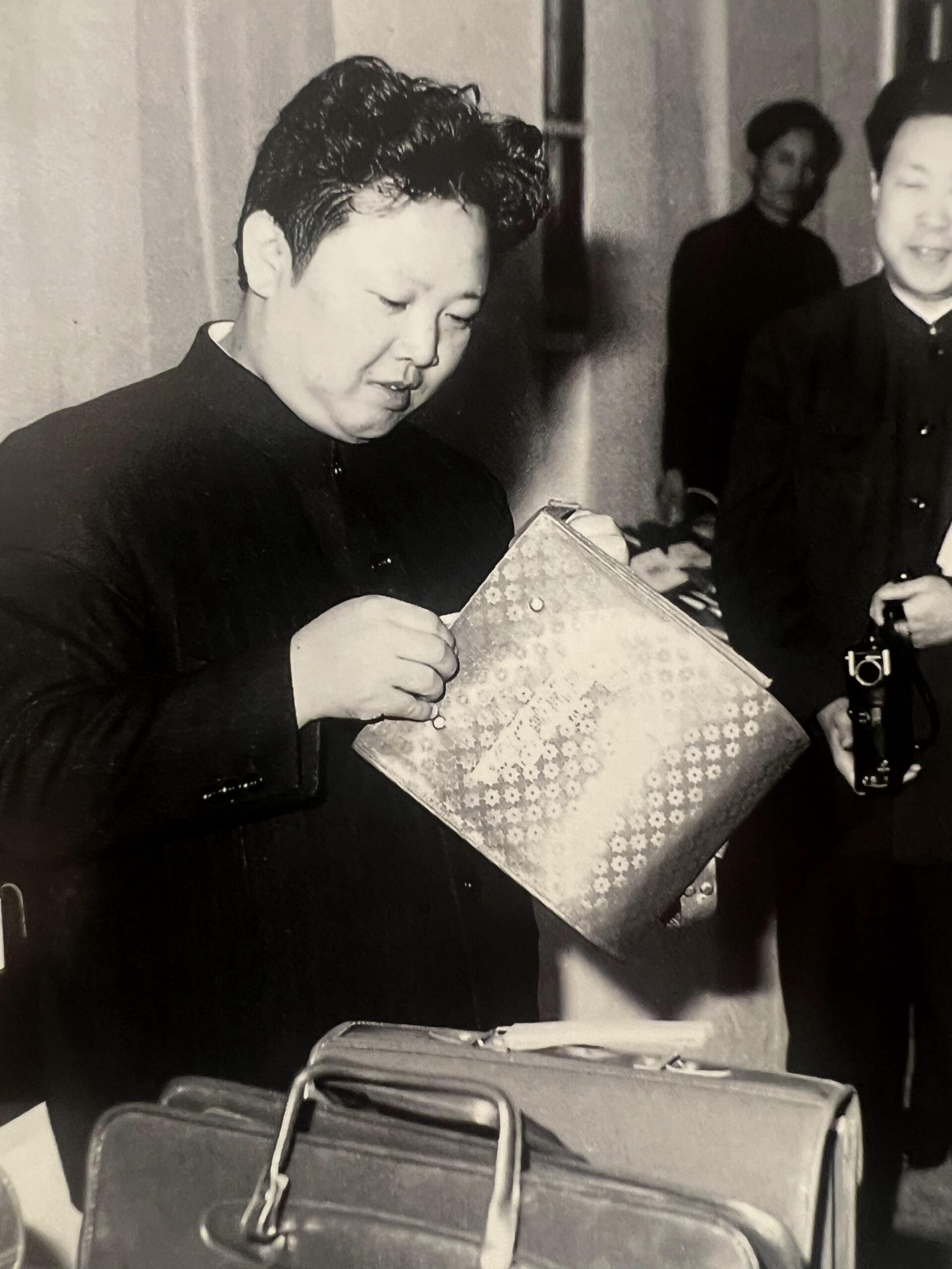 Future leader of North korea, Kim Jong il inspecting newly made handbags back when he was chairman of the propaganda departments of North korea photo taken in the 1970s (3024×4032)