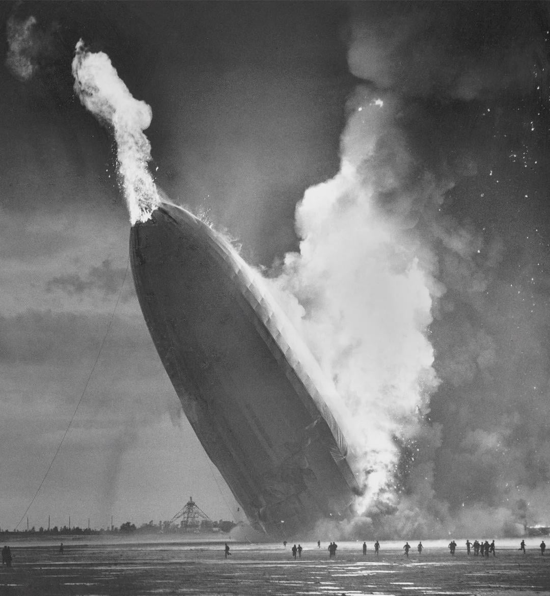 The German passenger airship LZ 129 Hindenburg caught fire and was destroyed while attempting to land the Naval Air Station in Lakehurst, New Jersey, May 6th, 1937. [1080×1170]