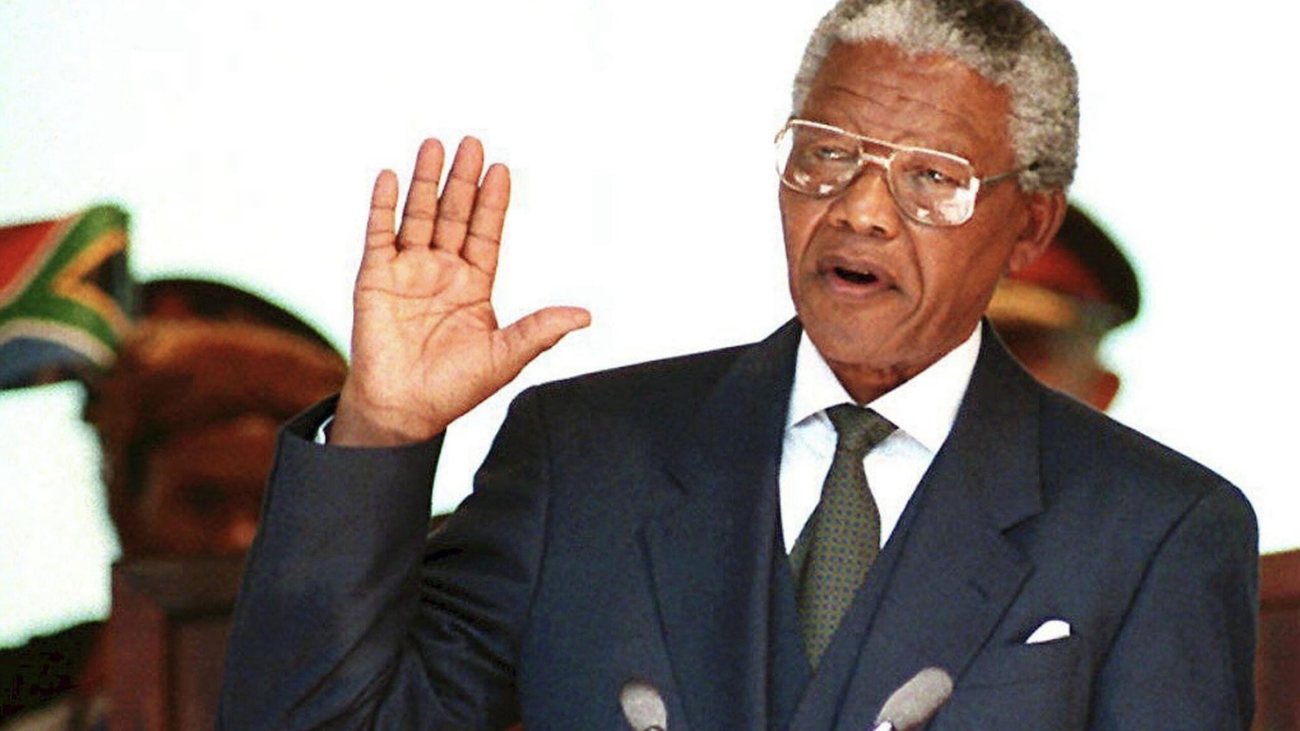 Nelson Mandela being sworn in as President of South Africa following the country’s first fully democratic election, 1994 [1200 × 1500]