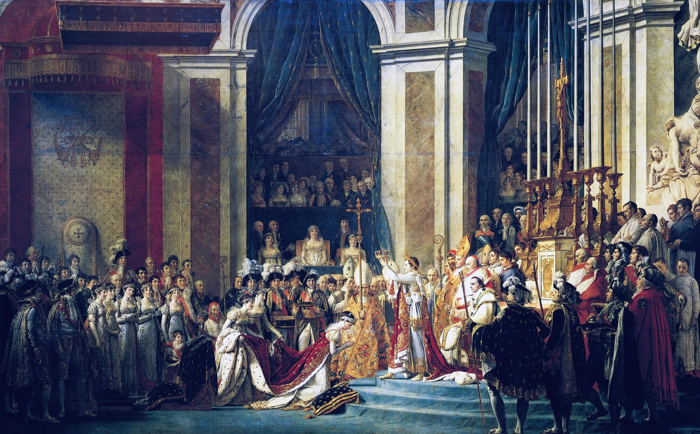 Jacques-Louis David’s painting depicting the coronation of Napoleon Bonaparte at Notre-Dame Cathedral in Paris, December 2, 1804 [1536 × 864]