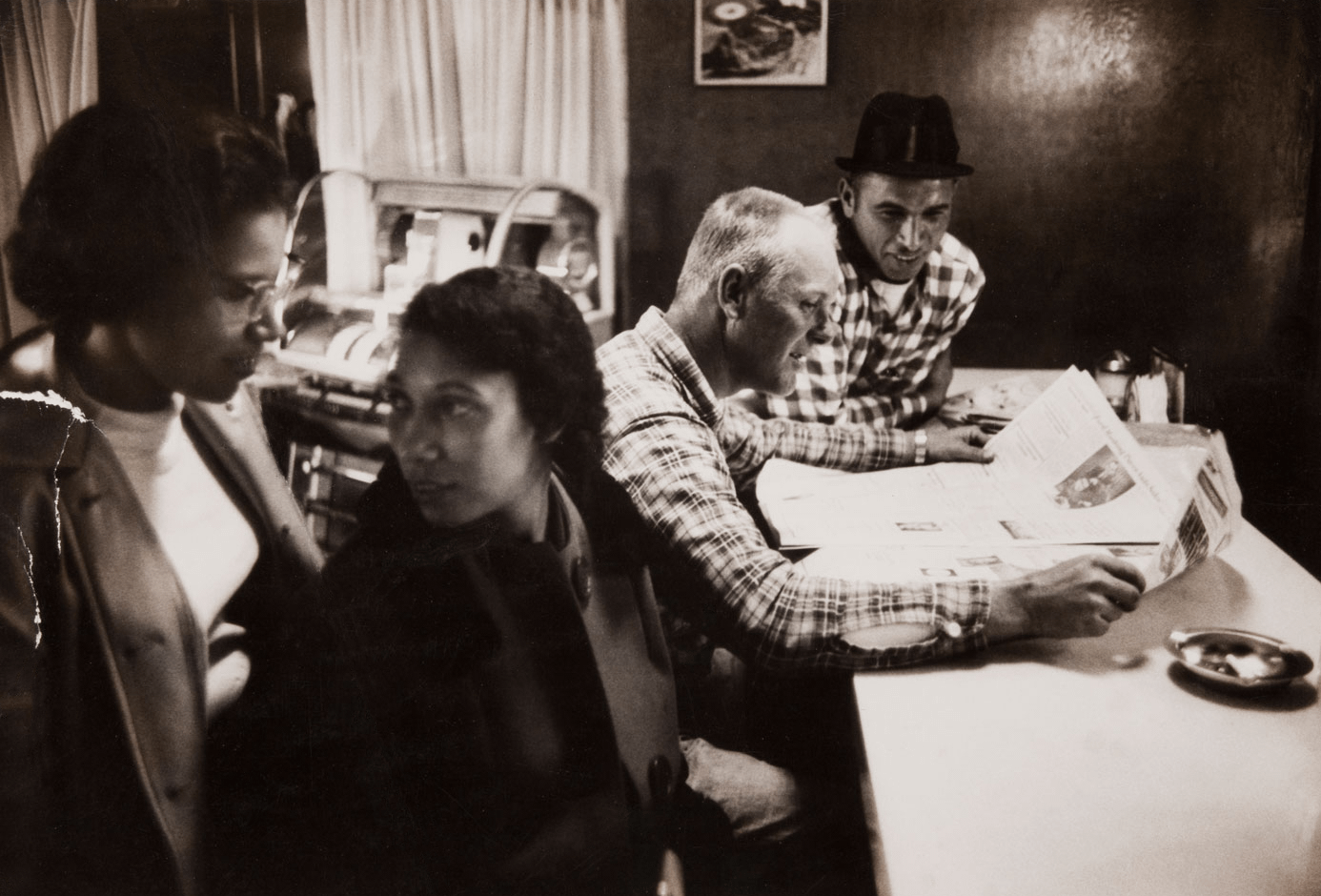 Richard and Mildred Loving with friends at a Virginia dinner before being exiled from their home and the state due them being married, circa 1958 [1386×940]