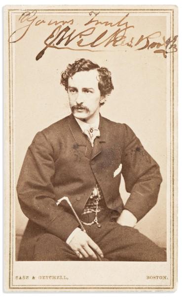 A signed and inscribed photo of John Wilkes Booth, the man who shot and killed President Lincoln, ca. 1862-1865 sold at Swann Galleries on May 7 for $107,950. The presale high estimate was $10,000. (371×600). Reported by Rare Book Hub.