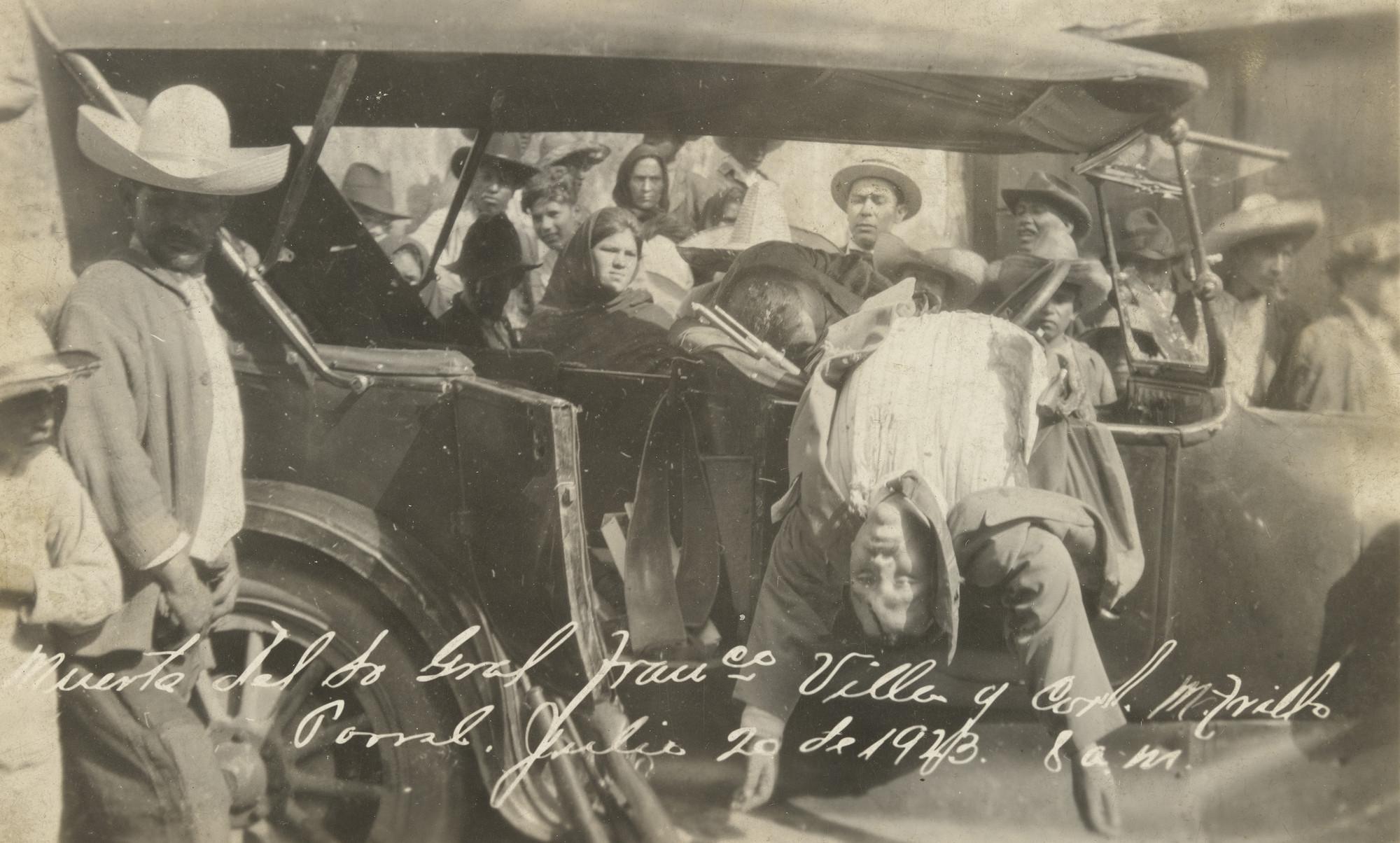 The dead bodies & bullet riddled car of Mexican revolutionary Francisco ‘Pancho’ Villa (background) & his aide Colonel Miguel Trillo after their assassination, 1923. The retired Villa was likely targeted on the orders of powerful politicians after discussions of re-entering politics (2000×1204)