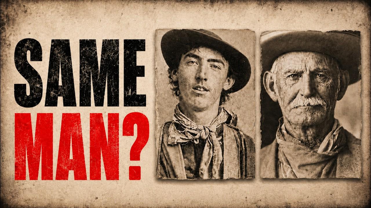 Billy the Kid (left), 1880, aged 20 — the only confirmed photo in existence. Brushy Bill Roberts (right) claimed to BE Billy the Kid in 1950, 69 years after Pat Garrett shot him dead. The state of New Mexico refused his pardon. Same man? [1280×720]