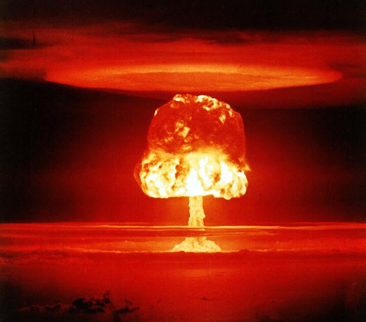 1000 times larger than the 15Kt bomb dropped on Hiroshima, Japan. The 15,000 Kt Castle Bravo thermonuclear tests. Bikini Atoll, Marshall Islands. 1954 [1034X1174]