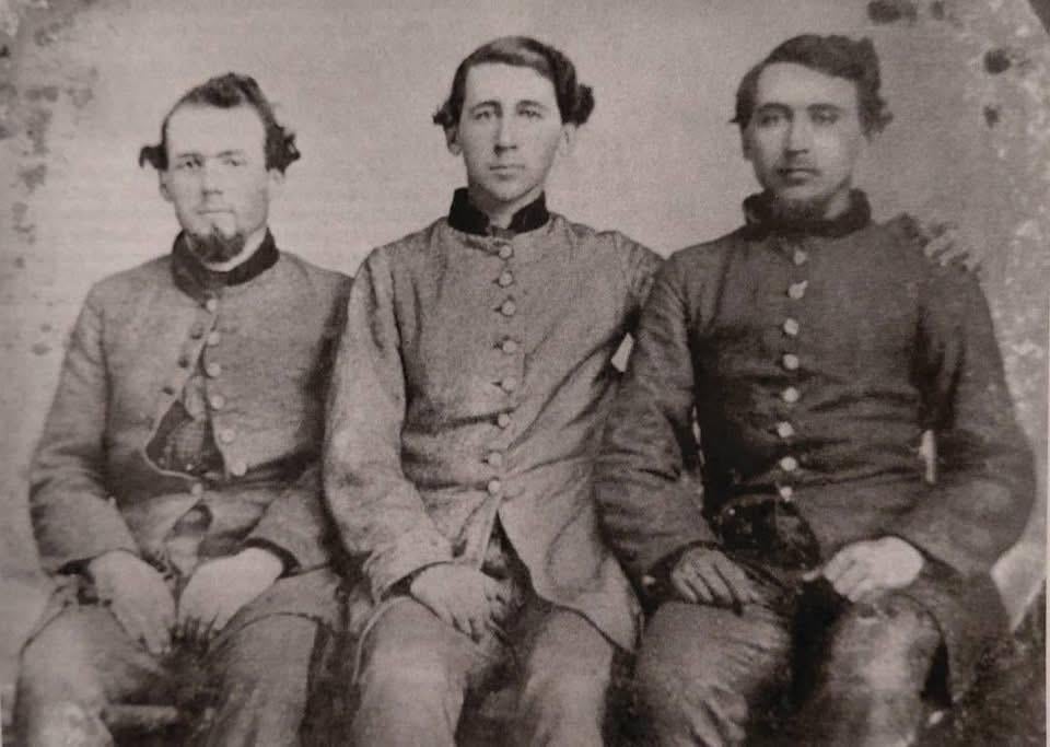 The Brandon brothers of Gallatin, Tennessee. These 3 brothers enlisted in Co. H of the 1st Tennessee Infantry Regiment in 1861. A 4th brother, not shown, was captured at the Battle of Gettysburg in 1863. [960×683]