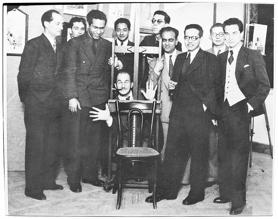 Members of the Surrealist group “Art et Liberté”; front row, left to right: Jean Moscatelli, Kamel el Telmissany, Angelo de Riz, Ramses Younan, Fouad Kamel. Back row, left to right: Albert Cossery, unidentified, Georges Henein, Maurice Fahmy, Raoul Curiel. Cairo, Egypt. 1941 [764×600]