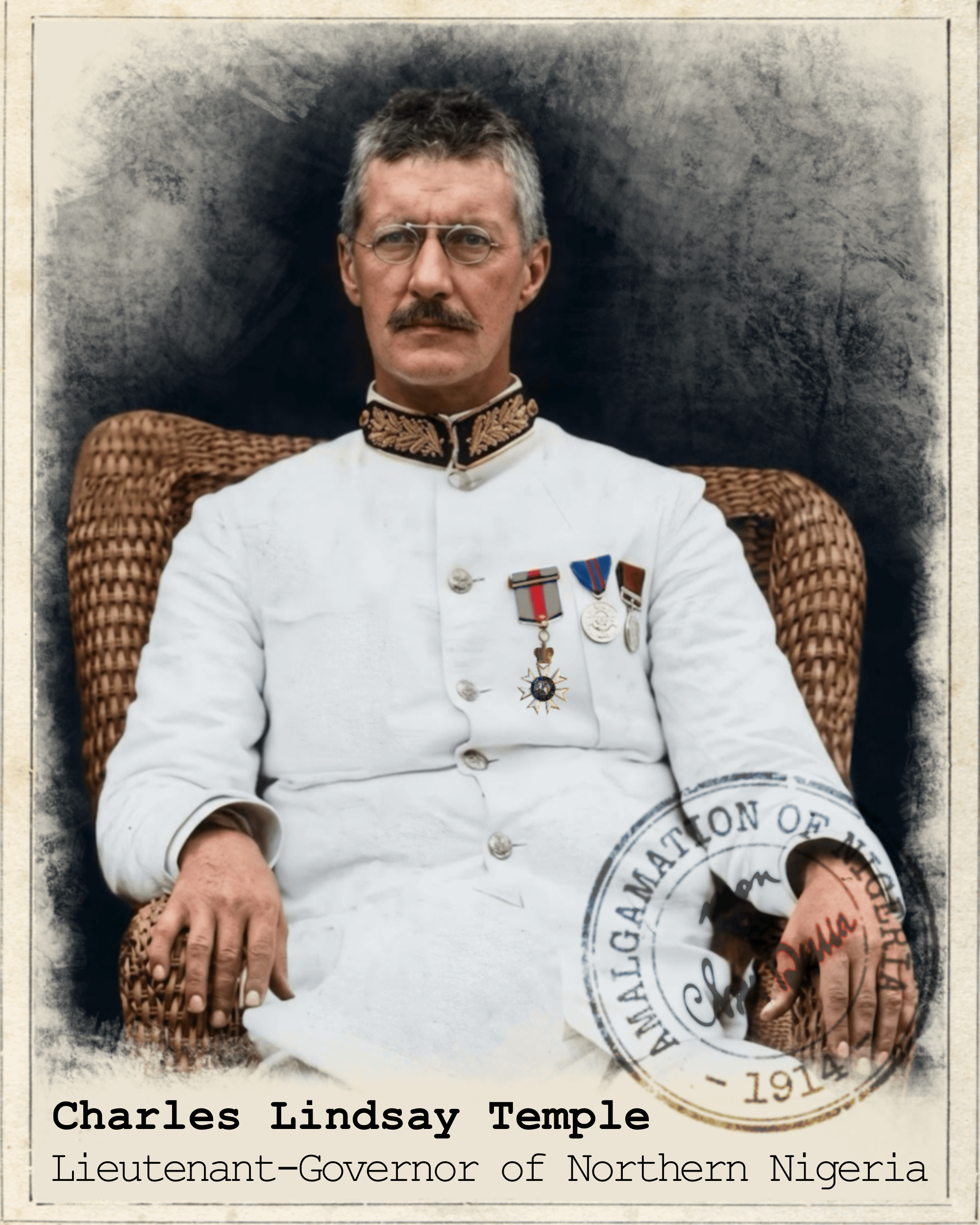 Charles Lindsay Temple (1871-1929), Lieutenant-Governor of Northern Nigeria, on Amalgamation Day, January – 1914. [2000×2500] [Colorized]