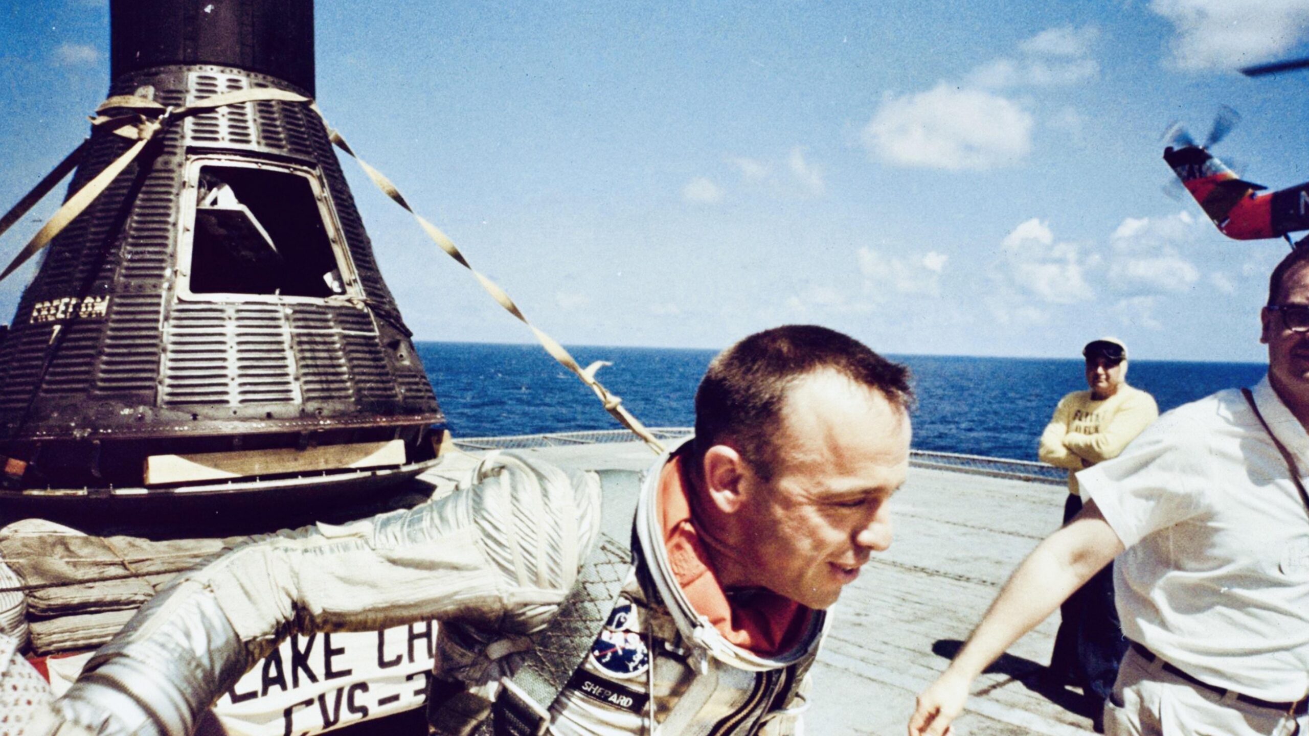 Alan Shepard after Freedom 7 flight, first American in space, Atlantic Ocean recovery, 1961 [1534 × 997]