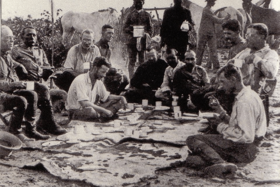 From left to right, seated: Zahm, Rondon, Kermit, Cherrie, Miller, four unidentified Brazilian soldiers, Roosevelt, Fiala during the Rondon-Roosevelt scientific expedition, 1914. [2048 × 1367]