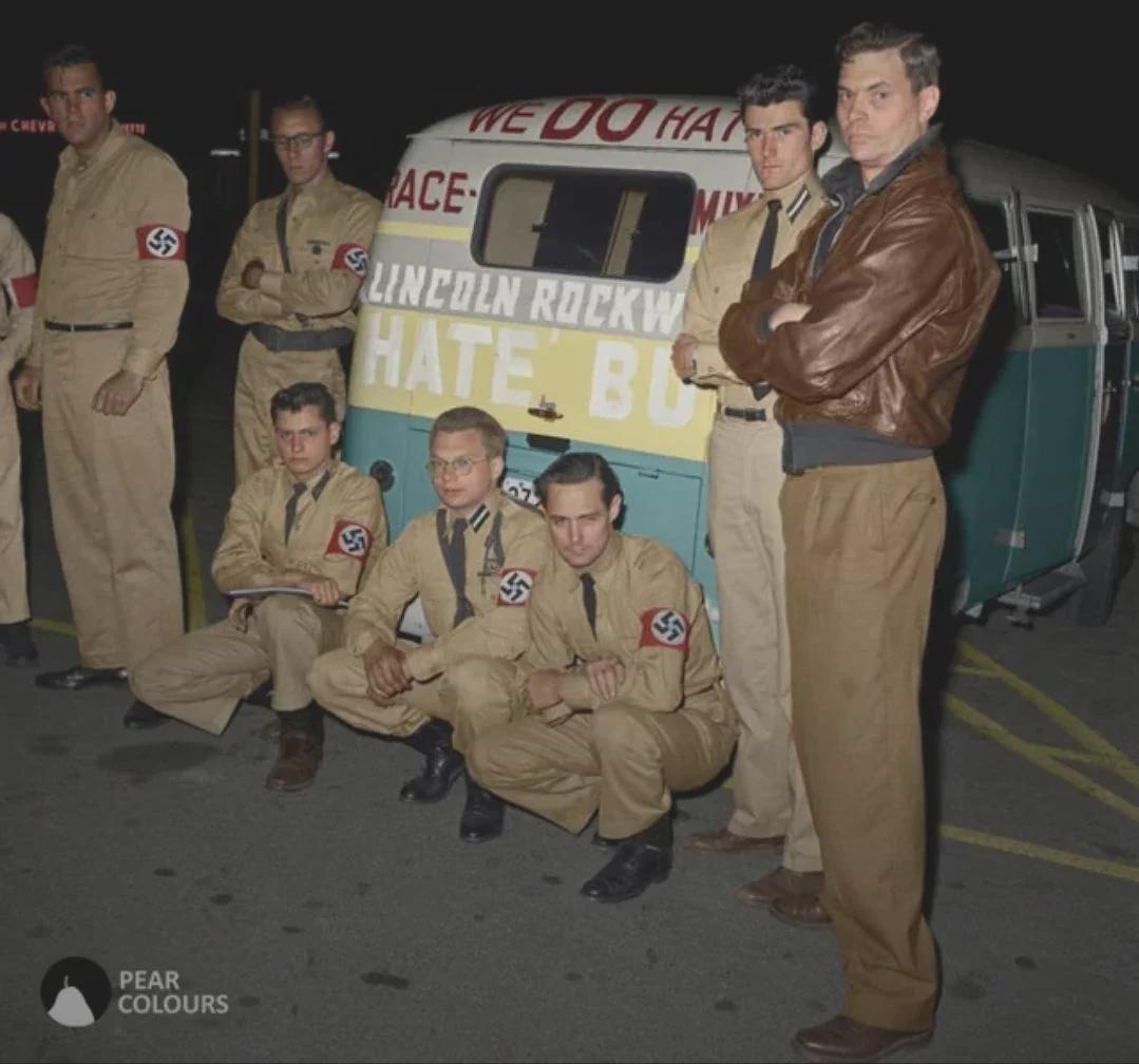 “We DO hate” George Lincoln Rockwell’s hate bus. Virginia, USA, 1961. [1079×1008]