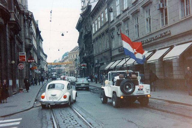 Ilica street in Zagreb, the jeep had the flag of the Socialist Republic (SR) of Croatia – of the Socialist Federal Republic of Yugoslavia, c. 1980s. [640 x 427]
