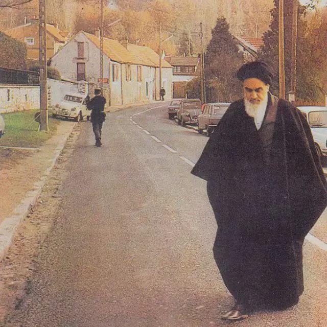 The first Supreme Leader of Iran, Ayatollah Khomeini, during his exile in France, 1978. [640×640]