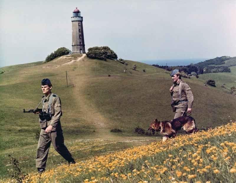 Border guards from the East German Border Brigade Coast (Grenzbrigade Küste) of the Volksmarine – near the Dornbusch Lighthouse – on the island of Hiddensee, German Democratic Republic (GDR), c. August 1983. [800 x 622]