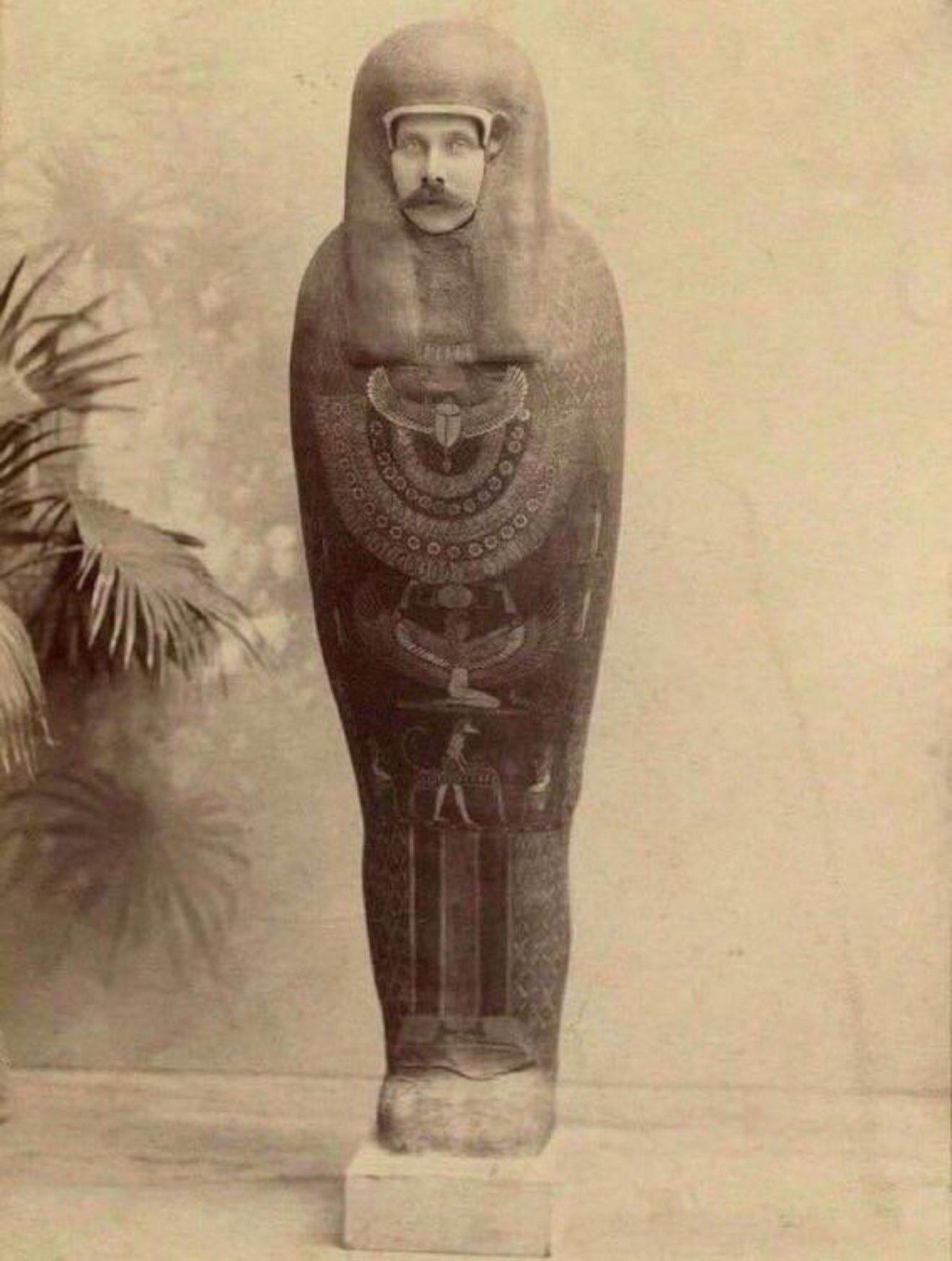 Archduke Franz Ferdinand posing as a mummy on a trip to Cairo in 1896 [1749×1320]