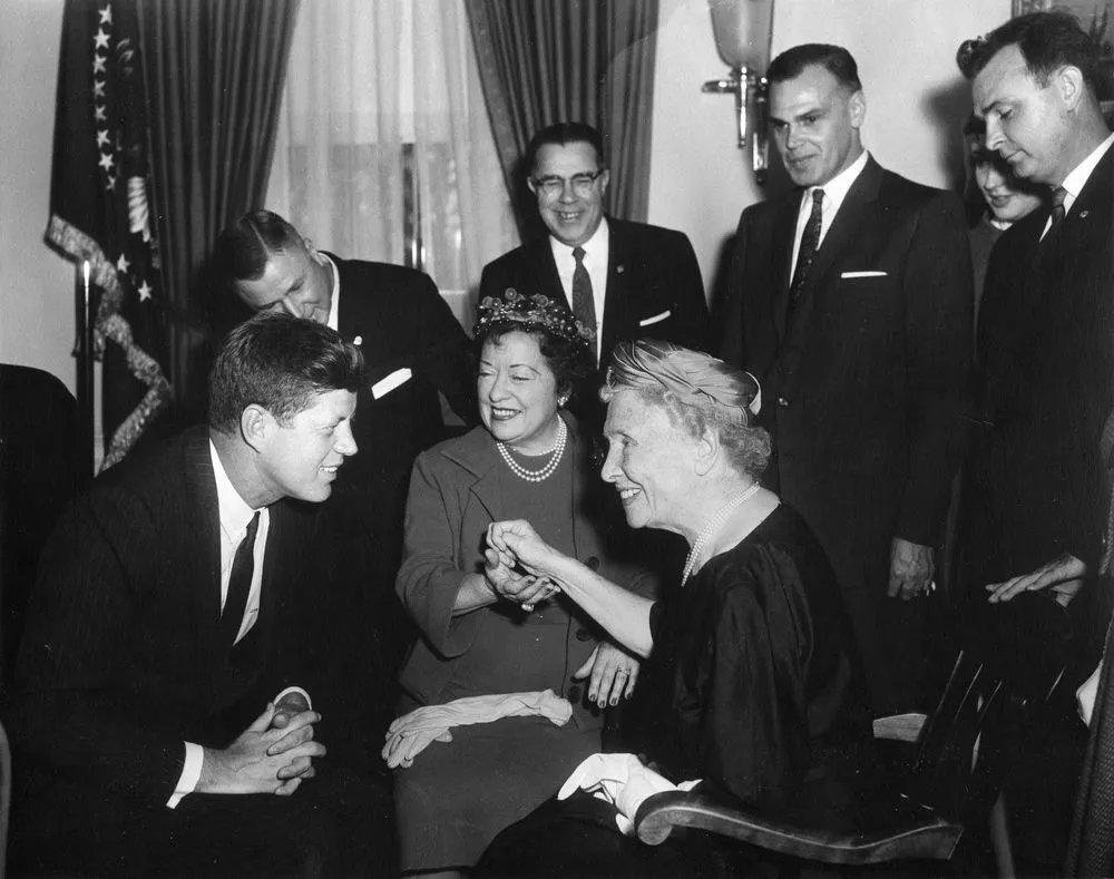 President John F. Kennedy meeting with Helen Keller in the Oval Office, White House, April 8th, 1961. [1000×802]
