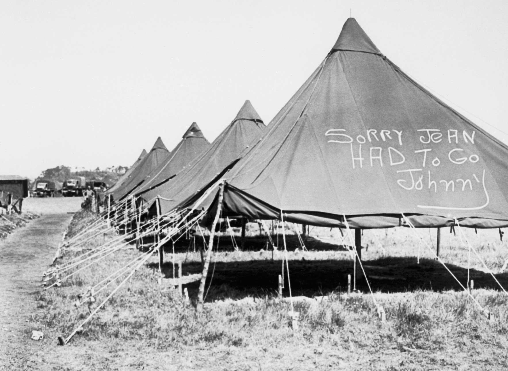Scrawled across the tent left by one of the American soldiers who took part in the first Allied landings in Normandy, France on D-Day, 6 June 1944, was the message “Sorry Jean, had to go, Johnny.” [1766 × 1292]