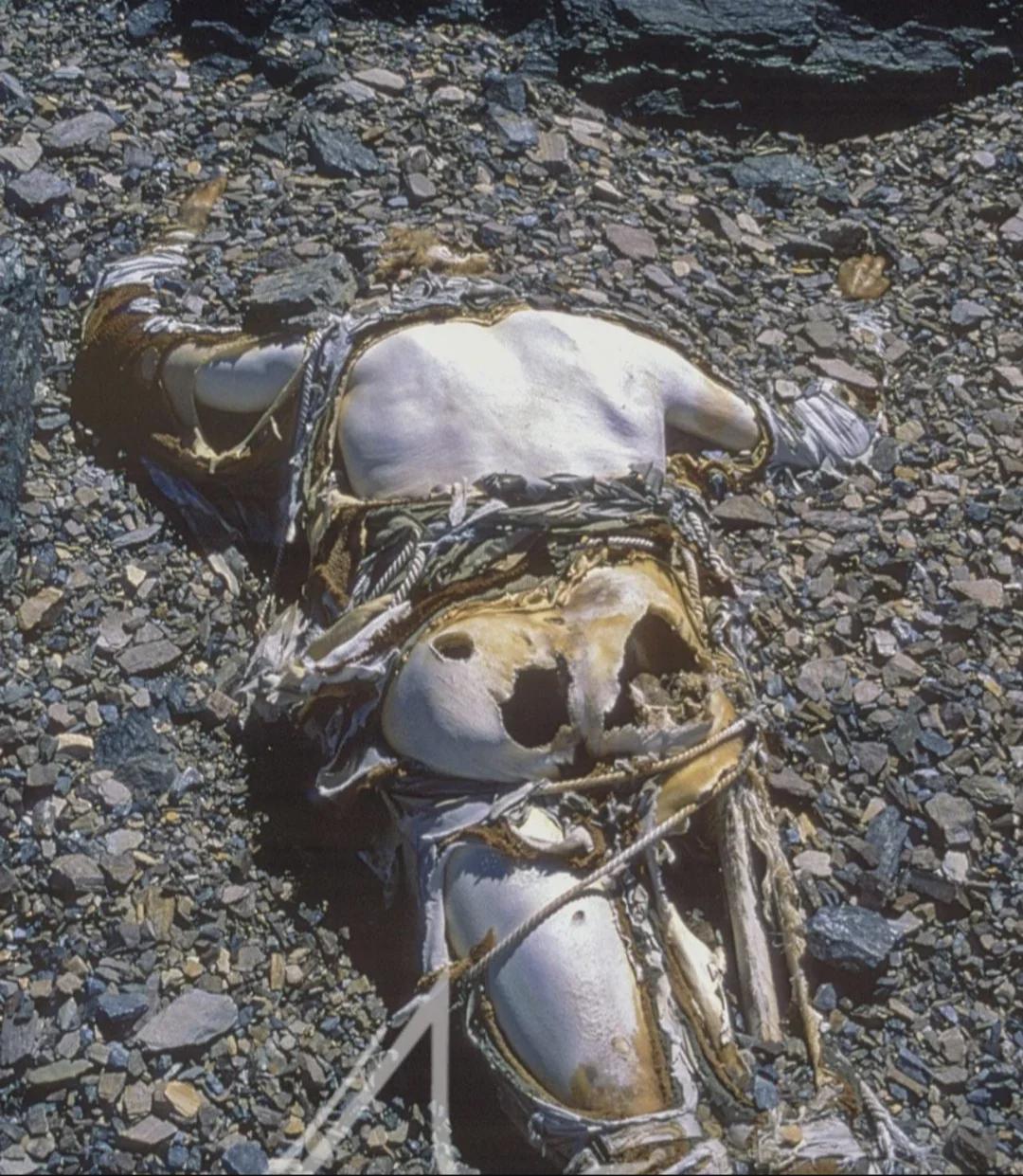 The body of British mountaineer George Mallory as it was discovered on Mount Everest on May 1st, 1999, seventy-five years after he vanished high on the mountain during his 1924 summit attempt. [1080×1241]
