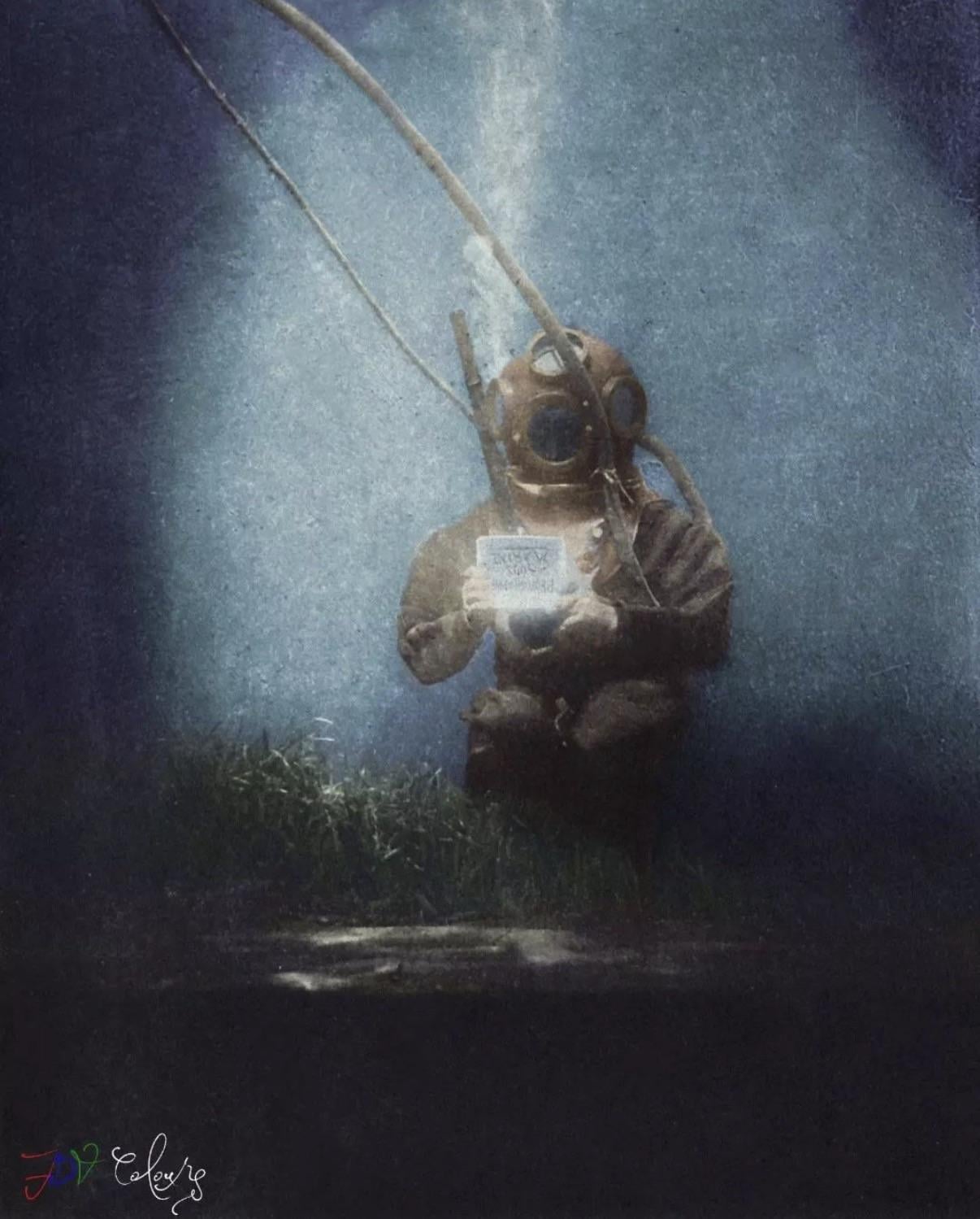 The First Ever Underwater Portrait (1899) 810×1000