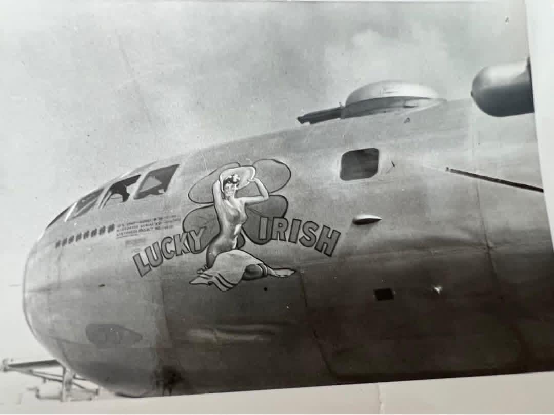 B-29 Superfortress “Lucky Irish” of the 6th Bomb Group. Her crew was lost after being rammed by a Nakajima Ki-44 fighter in November, 1944. [1080×810]