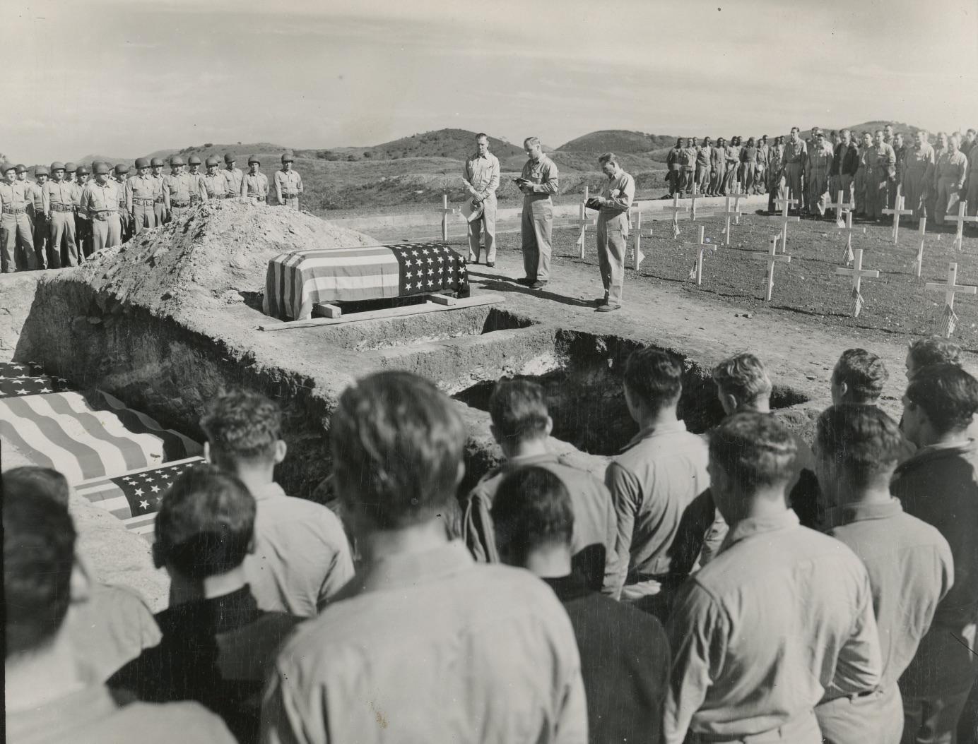 “Burial on Guadalcanal” – U.S. Marines bury their fallen comrades, 1942. [2768×2107]