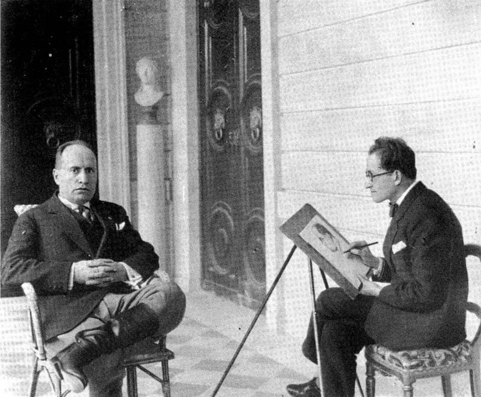 Italian dictator Benito Mussolini sits for a portrait sketch, 1929 [962×793]
