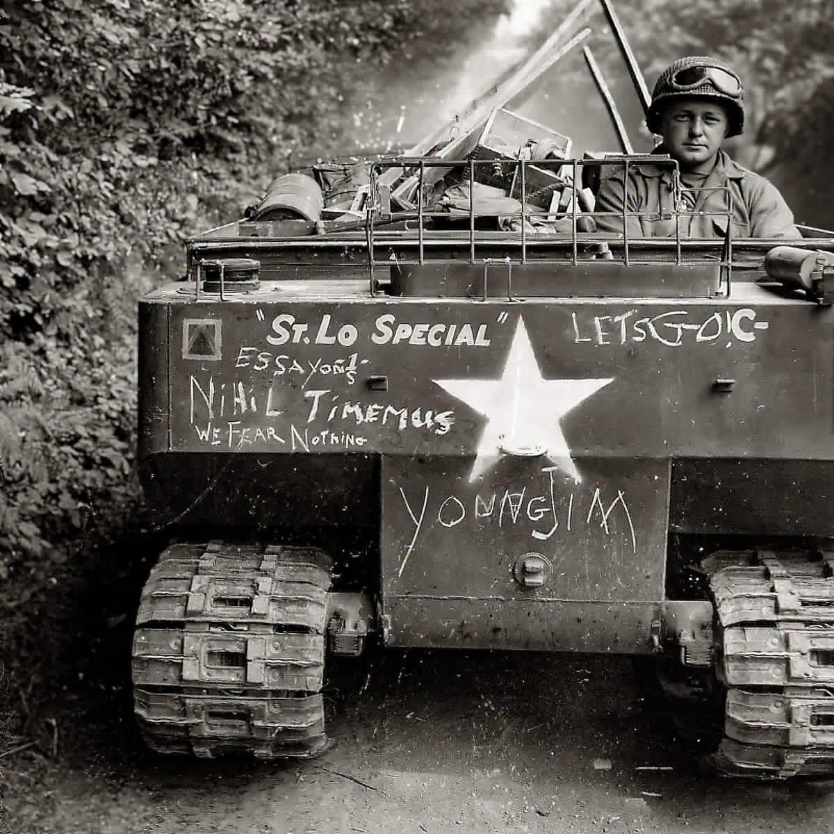 The “St. Lo Special” – an M29 “Weasel” of Charlie Company, 377th Infantry Regiment, 95th Infantry Division in 1944. The M29 was an all-terrain personnel carrier with a 4 man capacity. It was designed by Studebaker Motors and was well suited for mud, snow, sand, and marshes. [1200×1200]