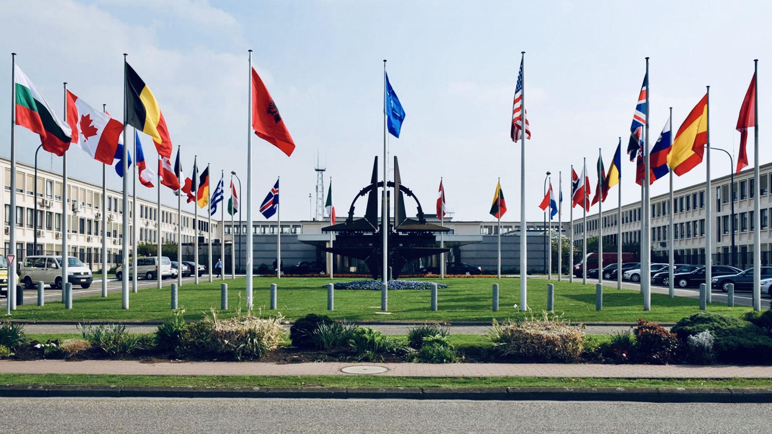 Flags at NATO Headquarters in Brussels, Belgium (Organization founded 1949) [2048×1365]
