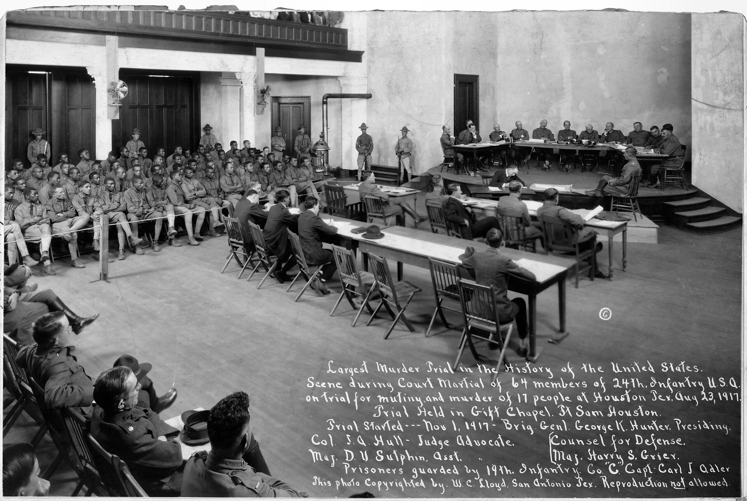 Scene during Court Martial of 64 members of the 24th Infantry United States of America on trial for mutiny and murder of 17 people at Houston, Texas August 23, 1917. [3000×2010]