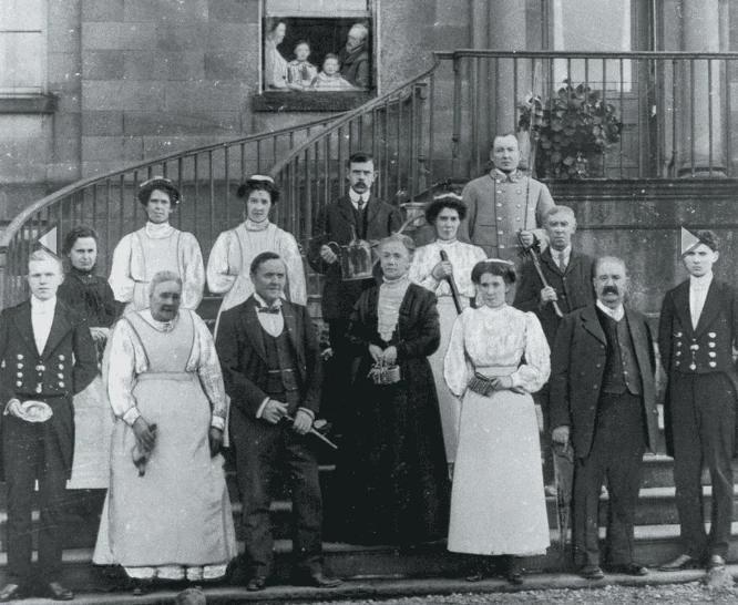 Household staff and residents outside a Fifth Avenue estate in New York City, c. 1895. [1200×900]