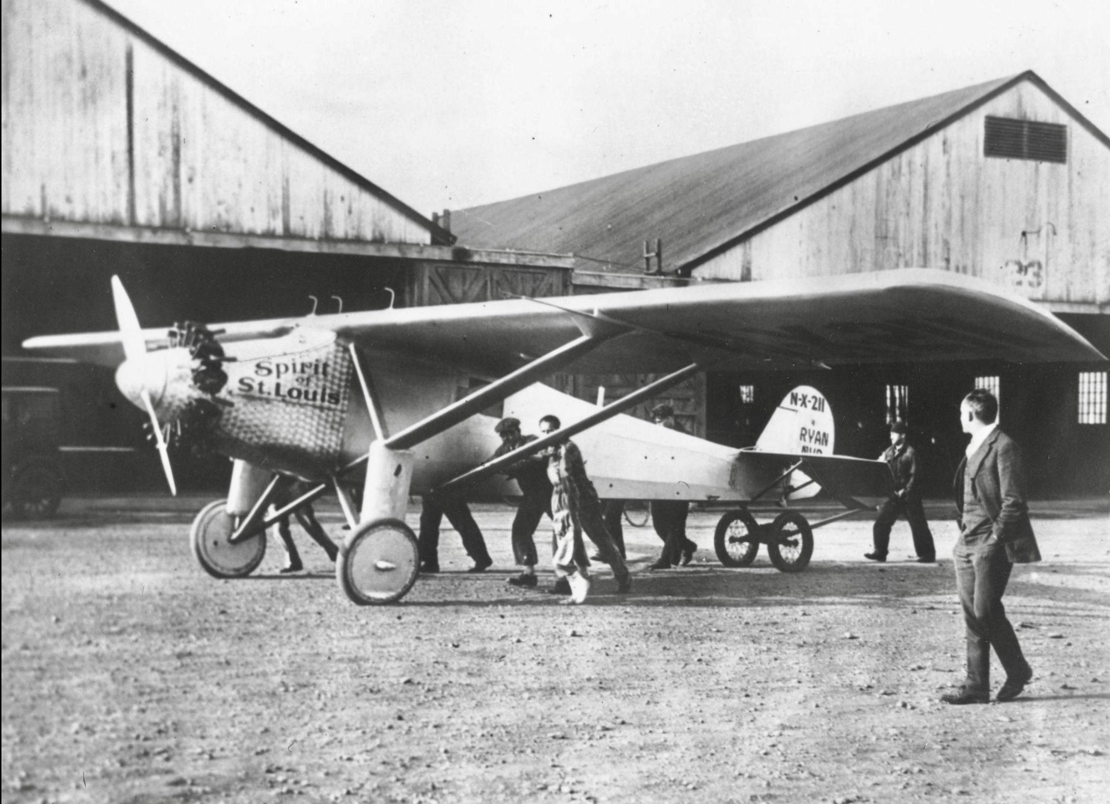 Charles Lindbergh’s Spirit of St. Louis before departing Roosevelt Field for the first solo nonstop transatlantic flight, May 20, 1927 [1536 × 864]