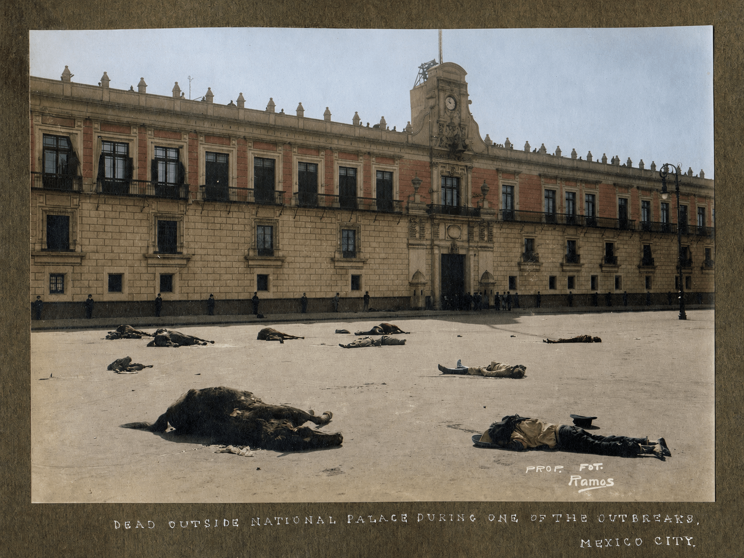 Dead outside the Palacio Nacional in Mexico City during the Mexican Revolution, 1913 [Colorized] [1448 × 1086]
