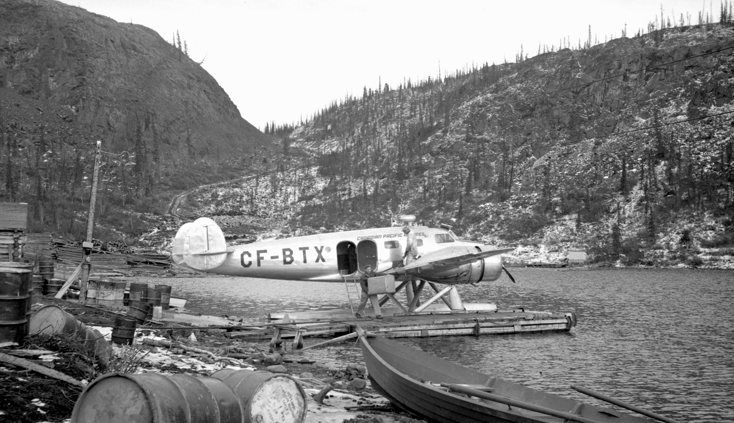 Twin engine float plane of Canadian Pacific Airlines at dock in Port Radium [ca. 1940-45] [3,000×1,732]