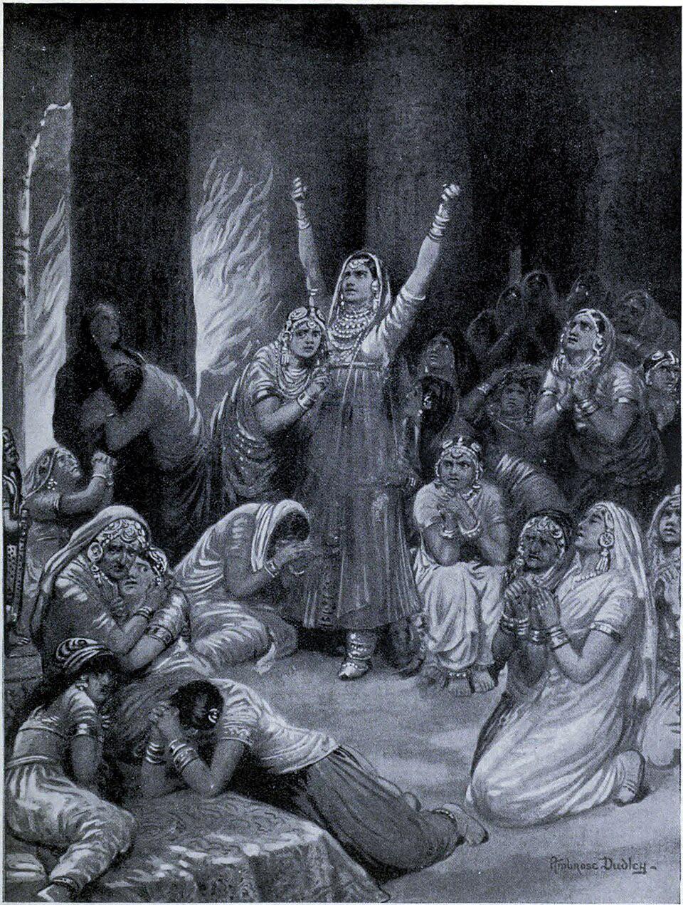 Depiction of the Rajput ceremony of Jauhar (holocaust) c.1910 [960×1271]