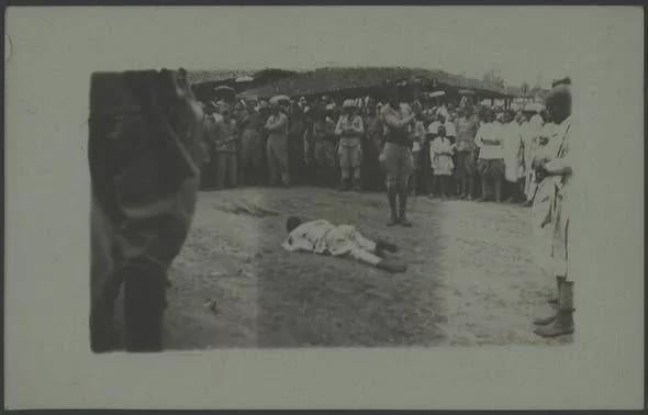 A local in Italian East Africa getting publicly flogged for refusing the newly-established Italian Lira in the recently occupied zone. (1937) [590 × 378]
