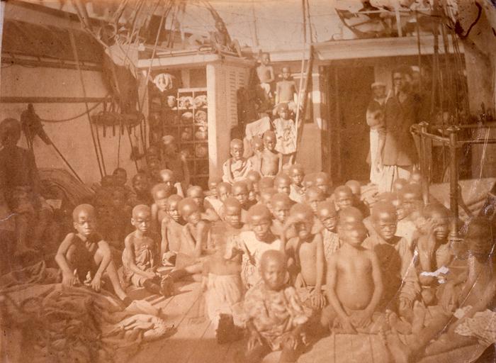 East African enslaved boys from Arab Slave trade rescued by the British naval ship, HMS Daphne 1869.[700×512]