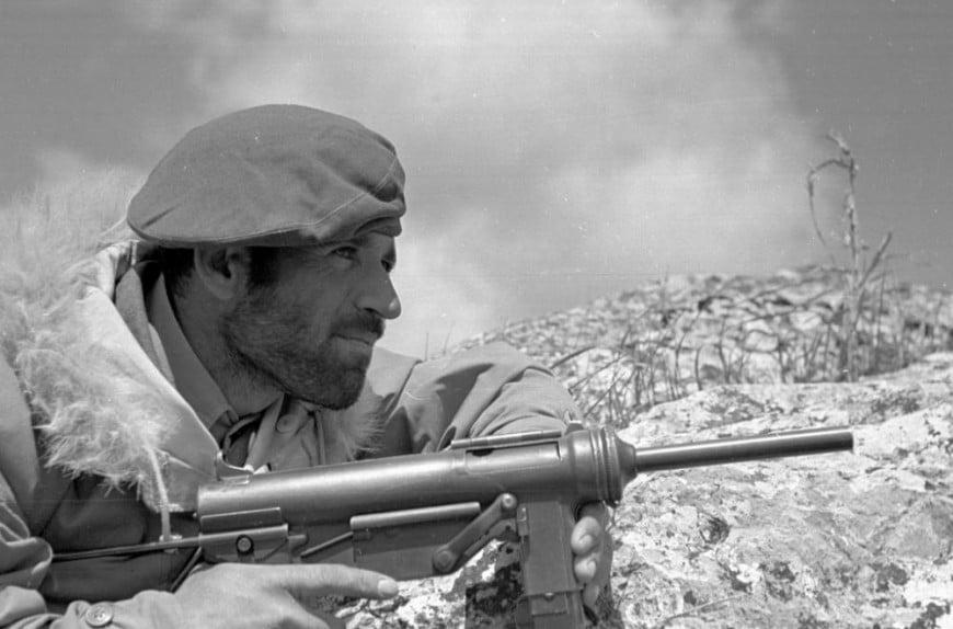 Greek Special Forces soldier waiting to ambush communist guerillas (1948) [574 x 870]