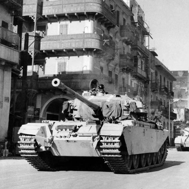 British Centurion Mk.3 tanks on a street in the city of Port Said, during the Suez Crisis (British-French-Israeli invasion of Egypt), c. October 29th – November 7th, 1956. [800 x 800]