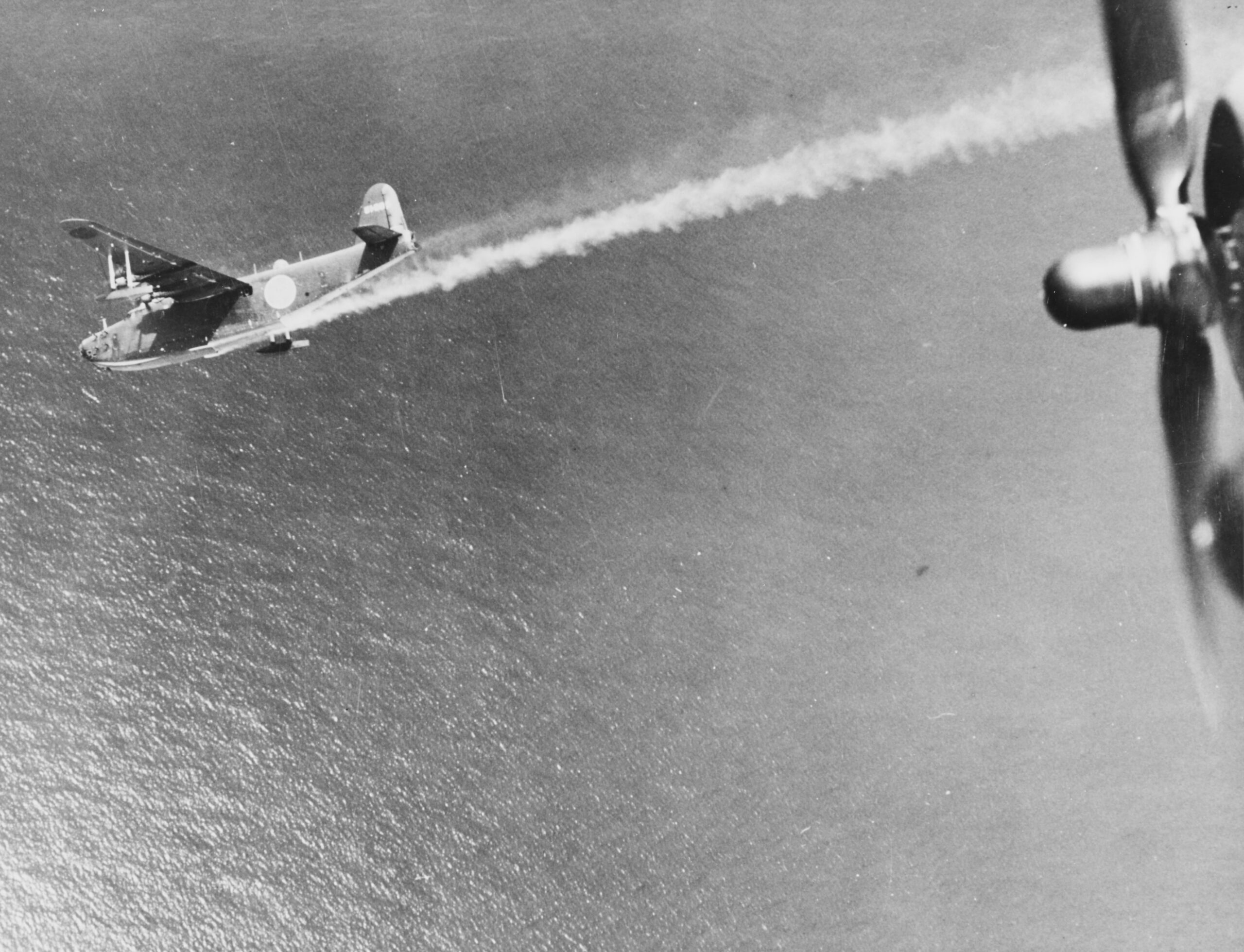 A Japanese Kawanishi H8K2 “Emily” shot down by a U.S. Navy PB4Y-1 of Bombing Squadron 115 (VB-115) in the Central Pacific. 2 July 1944 [5664 × 4336]