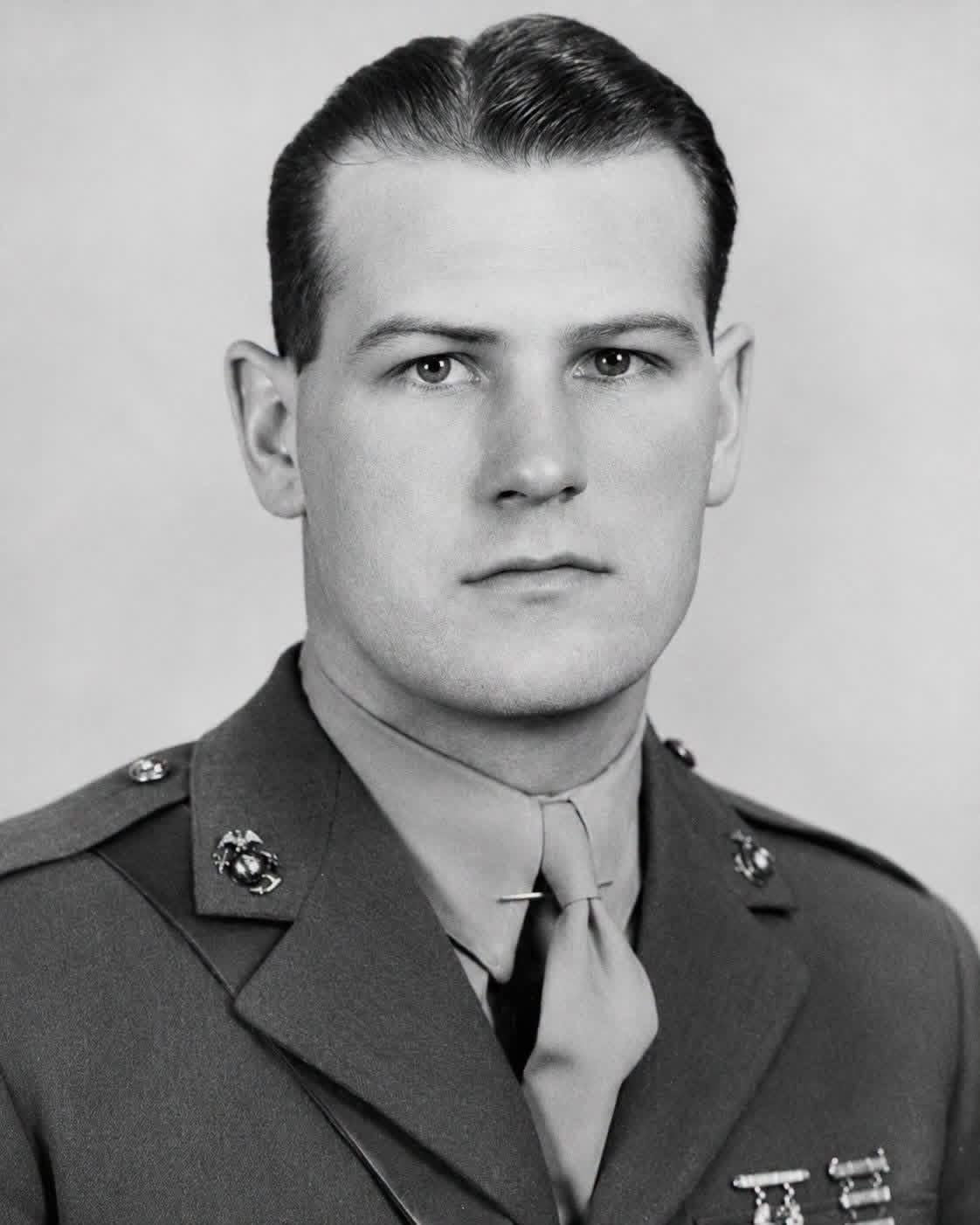 Marine Captain Harry Barker was Killed in Action on July 21, 1944 during the initial landings on Guam, he was 26 years old and was posthumously awarded the Navy Cross. [1122×1402]
