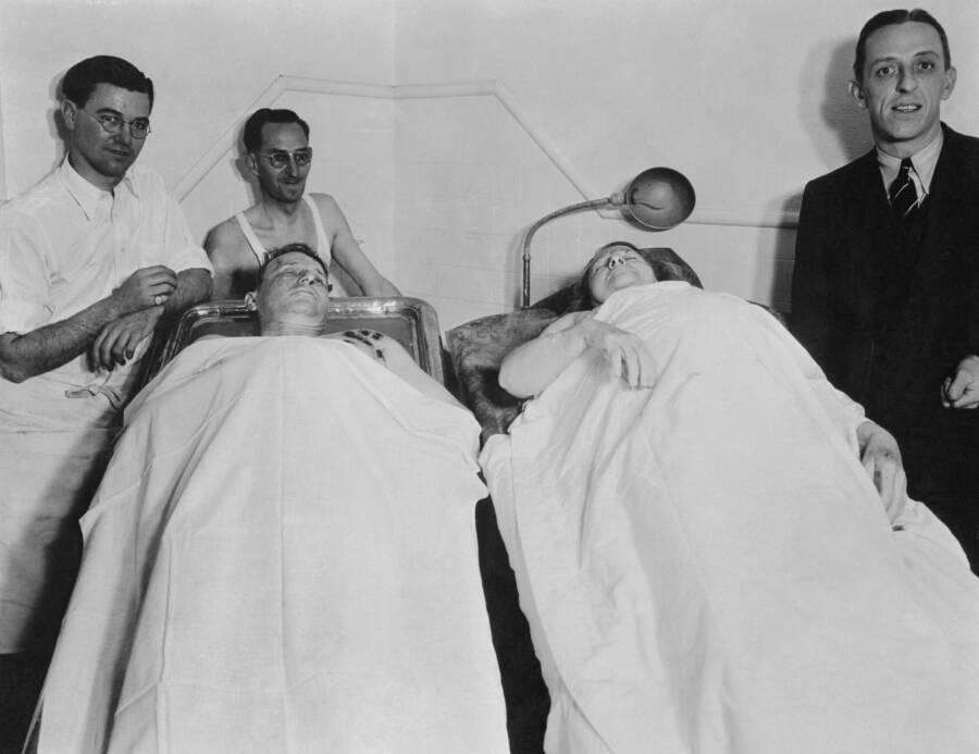 Kate ‘Ma’ Barker and her son, Fred, in a post-mortem photograph. The pair died during a shootout with FBI agents on January 16, 1935. [900 x 693]