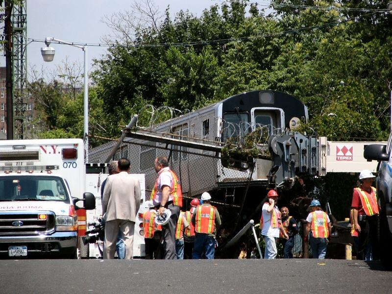 Train in Canarsie Yard overshoots bumper after motorman has seizure. June 21st, 2006. [600 x 800]