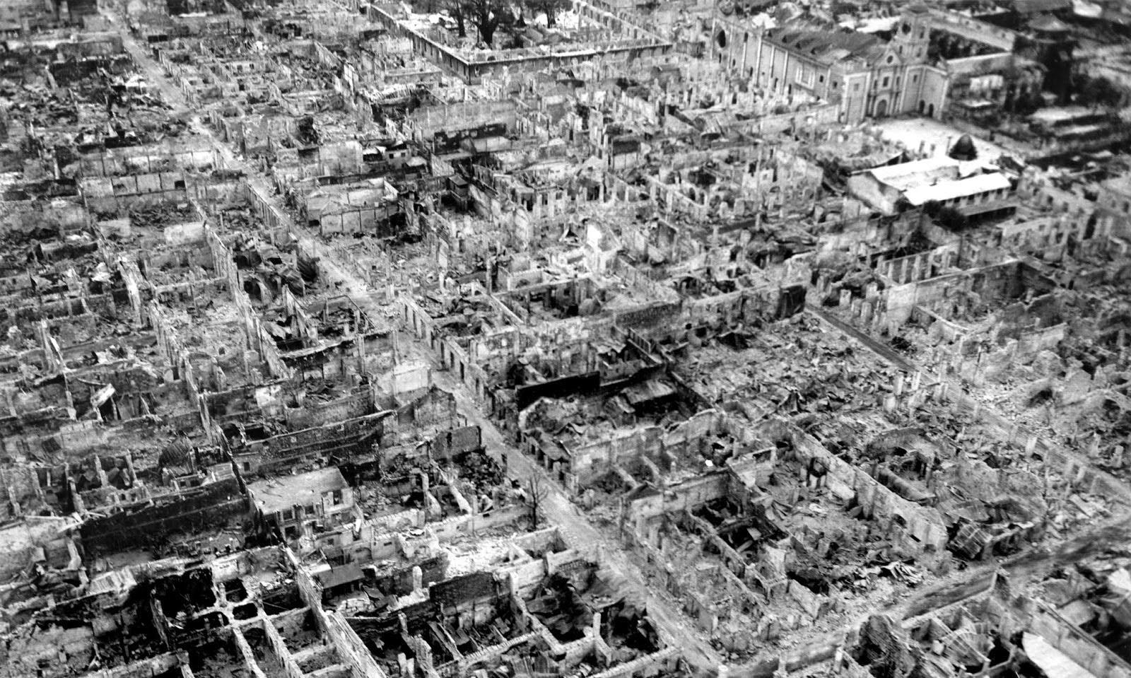 Ruins of the ‘Walled City’ (Intramuros district) in the completely destroyed city of Manila – months following the Battle of Manila between U.S. against Japanese forces – photo May 1945. [1600 x 959]