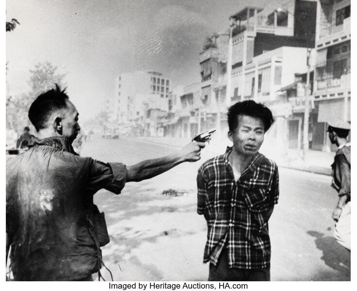 Execution of a Viet Cong prisoner, Saigon 1969 a Pulitzer Prize winning photo by Eddie Adams sold at Heritage Auction on July 1 for $2,000. (736×600) It circulated  worldwide within hours, becoming an enduring symbol of the brutality and moral complexity of the Vietnam War. Reported by Rare Book Hub