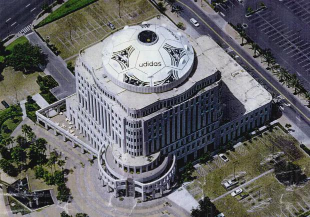 Three years after destruction of previous city hall, Orlando New City Hall celebrates the ’94 World Cup, June 1994. [620×435]