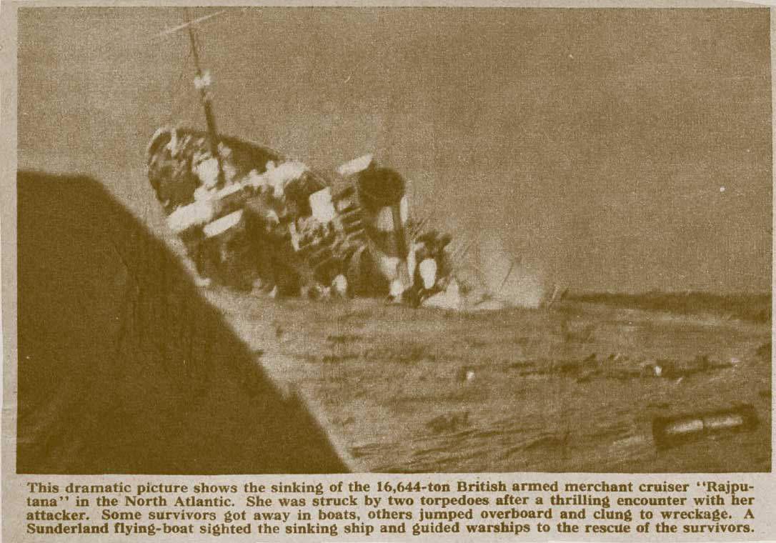 HMS Rajputana gets torpedoed by German U-Boats. 13th April 1941 [1086×760]