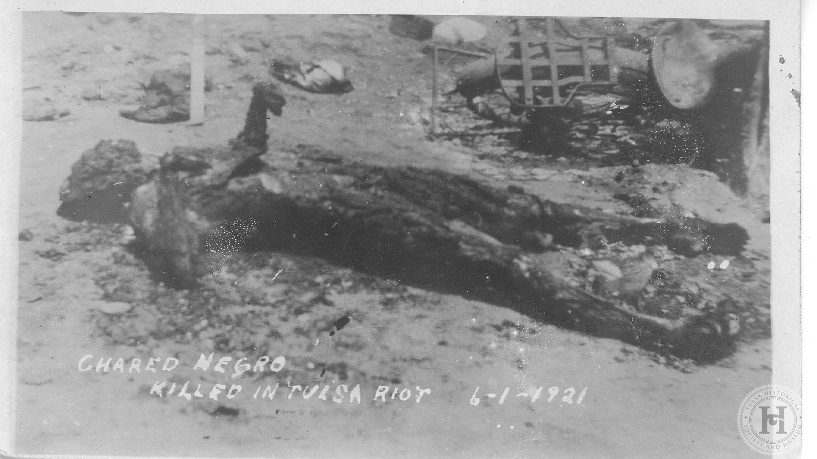 The burnt body of an African American victim of the Tulsa Race Massacre, Tulsa, Oklahoma, June 1, 1921. [1668 × 937]